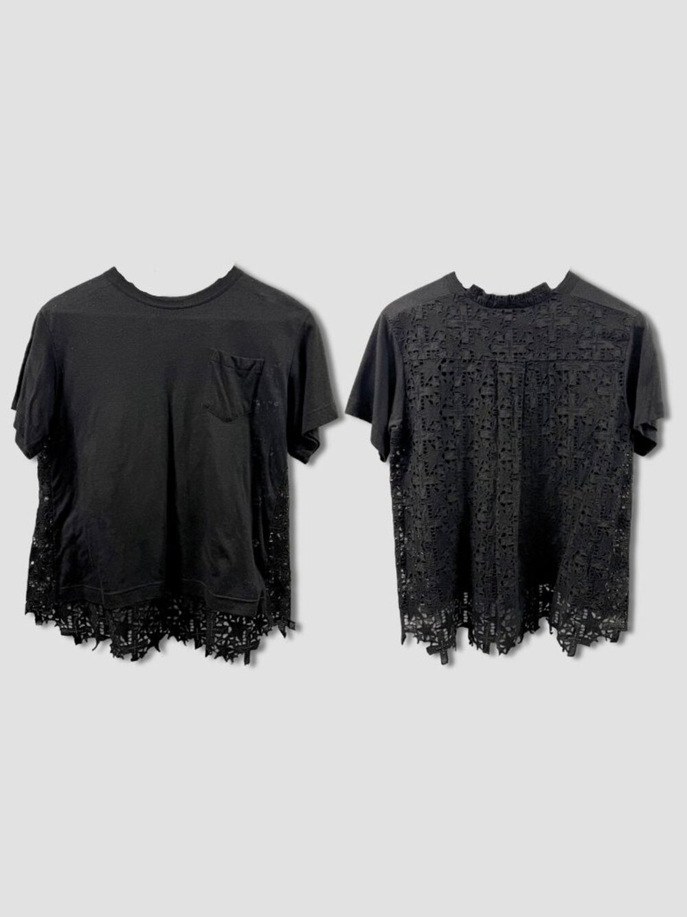 SACAI S/S 2016 Black Star Cross Guipure Lace Patchwork Back T-Shirt